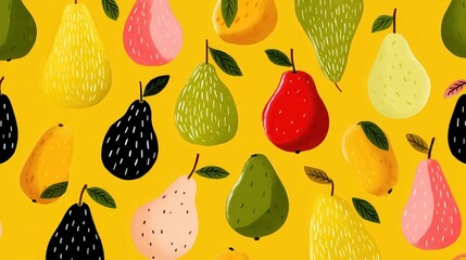 summer abstract fruit seamless pattern yellow background