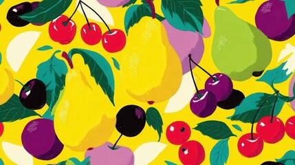 summer abstract fruit seamless pattern yellow background