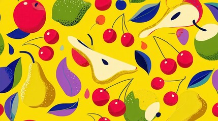 summer abstract fruit seamless pattern yellow background