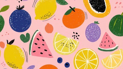 summer abstract fruit seamless pattern yellow background