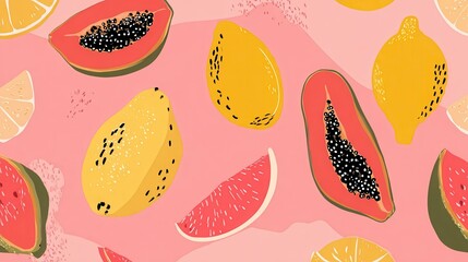 summer abstract fruit seamless pattern yellow background