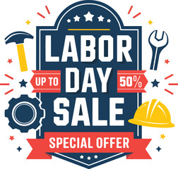 Editable Labor Day Sale Banner Vector Illustration with Discount Offer Text and Patriotic Elements for Promotional Advertising and Marketing Design