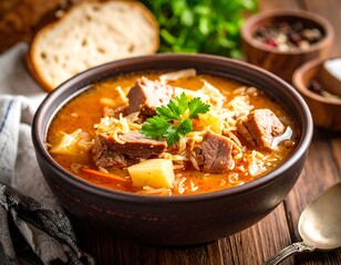 Hearty cabbage soup in a bowl