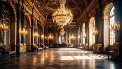 Grand hall, opulent interior, classical design