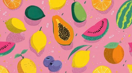summer abstract fruit seamless pattern yellow background