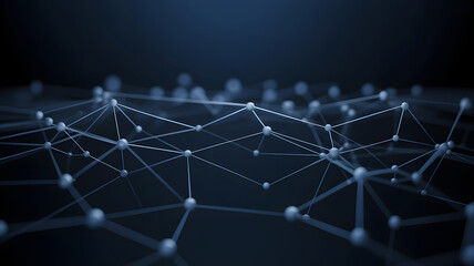 Abstract network of glowing blue nodes connected by lines on a dark futuristic background