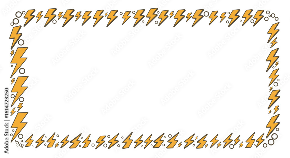 Poster rectangular frame bordered with cartoon lightning bolts and bubbles