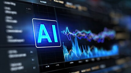 Obraz premium AI Data Visualization: A digital artwork capturing the essence of artificial intelligence and data analysis, displaying dynamic charts, graphs.