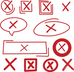 Hand-Drawn Red X Mark Collection for Error and Negative Feedback
