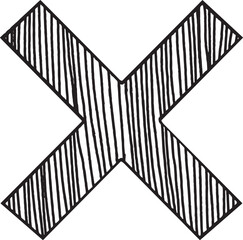 Black and White Cross hatch X Symbol. vector hand drawn