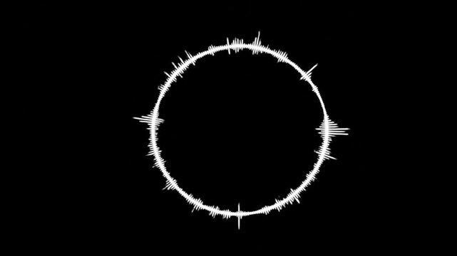 Minimalist abstract circular audio waveform or soundwave isolated on a black background