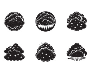 Collection of artistic cloud illustrations symbolizing weather and dreamscapes featuring stars moon and other celestial elements suitable for vector graphics projects