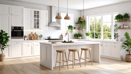 Bright Modern Kitchen Design with White Cabinets and Island