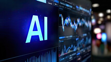 AI in the Digital World: An immersive display showcases the fusion of Artificial Intelligence and real-time stock market data, highlighting the dynamic interplay of technology and finance.