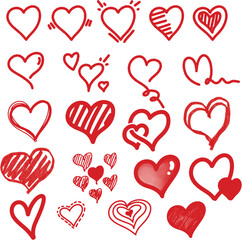 set of Hand-Drawn Red Heart Collection - Valentine's Day, Love Concepts element. vector