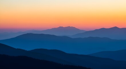 Distant Ridge Silhouette at Sunset Layers of Blue and Purple Mountains