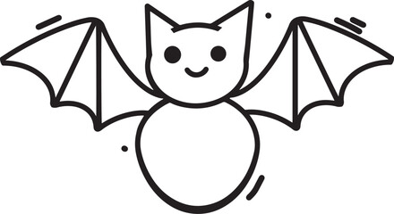 Cute Cartoon Bat Icon. Halloween Vector Illustration. perfect for kids coloring book