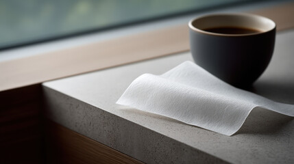 clean white napkin grazes edge of frame highlighted by its crisp minimalist design