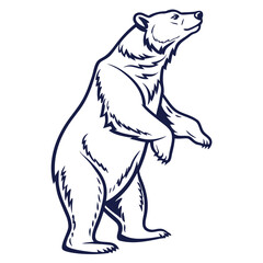 Obraz premium Cute white polar bear vector illustration on a branch, a wild mammal silhouette drawing