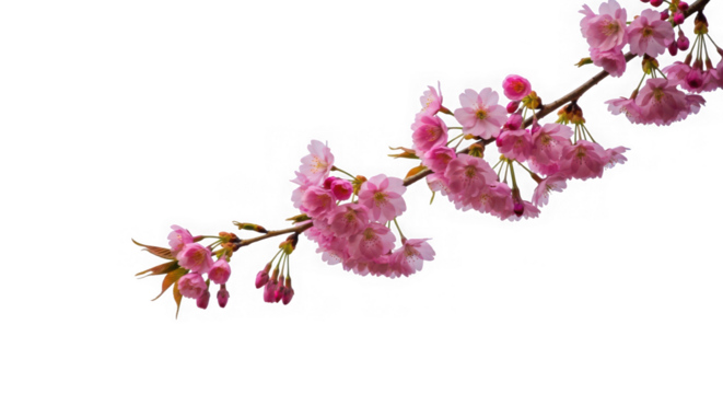 Ai generated image of delicate pink cherry blossoms on a branch isolated on white isolated on transparent background