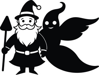 Santa Claus and a Friendly Witch Flying Together