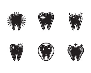 Collection of Dental Health Icons Representing Clean and Healthy Teeth for Hygiene Awareness and Medical Illustration