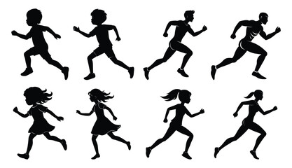 Running Human Silhouettes Collection on White