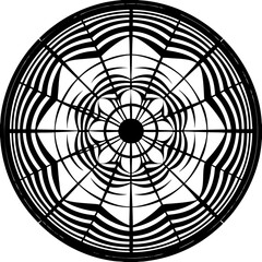 Obraz premium Abstract Black and White Circular Design with Radial Symmetry and Floral Elements