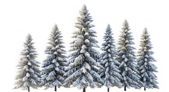Ai generated image of a group of snowcovered evergreen trees isolated on white isolated on transparent background
