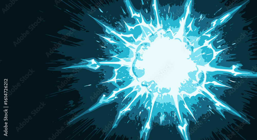 Aufkleber dynamic blue energy burst with sharp rays on dark background