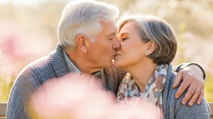 Affectionate senior couple kissing outdoors - Powered by Adobe