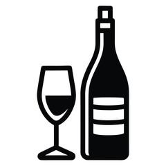 Black silhouette of wine bottle and glass with red wine glass beverage