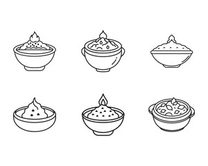 Collection of Diwali Oil Lamps in Simple Line Art Style for Festival Greetings and Cultural Celebrations