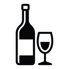 Black silhouette of wine bottle and glass with white label wine glass drink