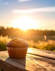 Golden muffin at sunset