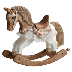 Miniature Detailed Wooden Rocking Horse with Lace and Floral Accents