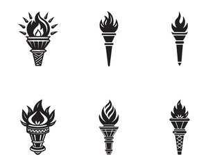 Collection of Iconic Torch Designs Representing Leadership Inspiration and Symbolism for Sporting Events and Motivational Themes in Black and White