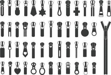 Set of Zipper Puller Silhouettes with Various Shapes and Designs for Fashion, Sewing, and Apparel Vector Illustrations © Monir Worlds