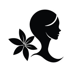 Black silhouette profile of a woman with a flower female head