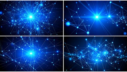 Abstract blue plexus network backgrounds, glowing nodes and lines, dark space