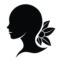 Black silhouette profile of a woman with a flower in her hair female head