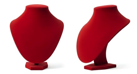 Necklace bust Jewelry display stand, isolated on white, red velvet
