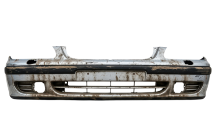 A dirty and damaged car bumper isolated on transparent background