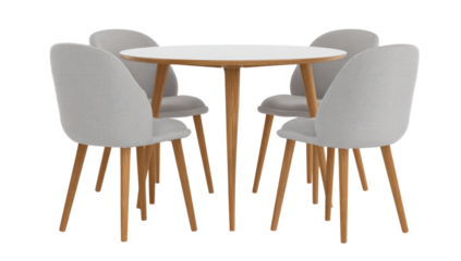 Round white table with four light beige chairs