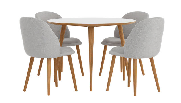 Round white table with four light beige chairs