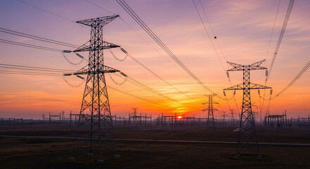 power lines at sunset