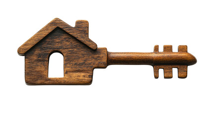 Isolated house key on white symbolizing home security, real estate, and investment on PNG white background.