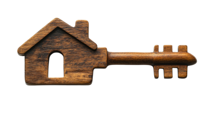 Isolated house key on white symbolizing home security, real estate, and investment on PNG white background.