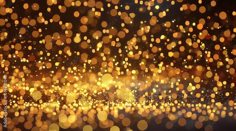 Poster a mesmerizing display of golden bokeh lights cascading down onto a textured dark surface below it