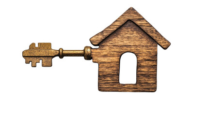 Isolated house key on white symbolizing home security, real estate, and investment on PNG white background.